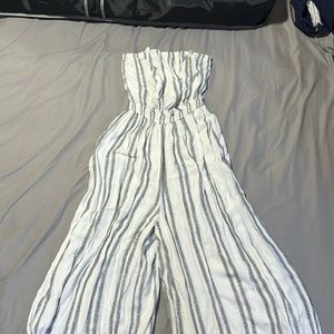 Silence + Noise White Black Striped Jumpsuit